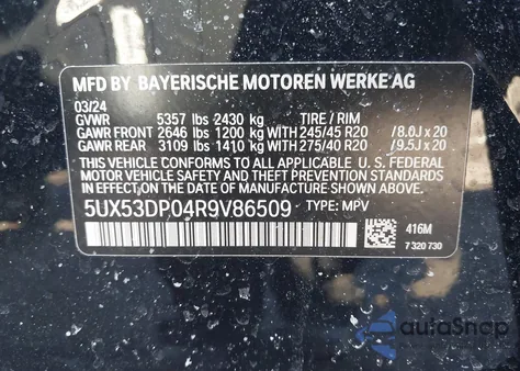 2024 BMW X3 xDrive30I из США, поврежденный, VIN 5UX53DP04R9V86509